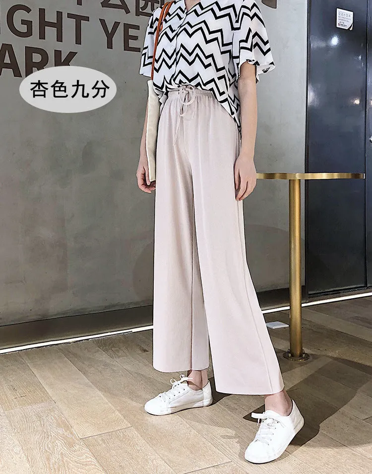 Drape Women Ice Silk Wide Leg Pants High Waist Plus Size Slim Look Casual Floor Length Long Pants