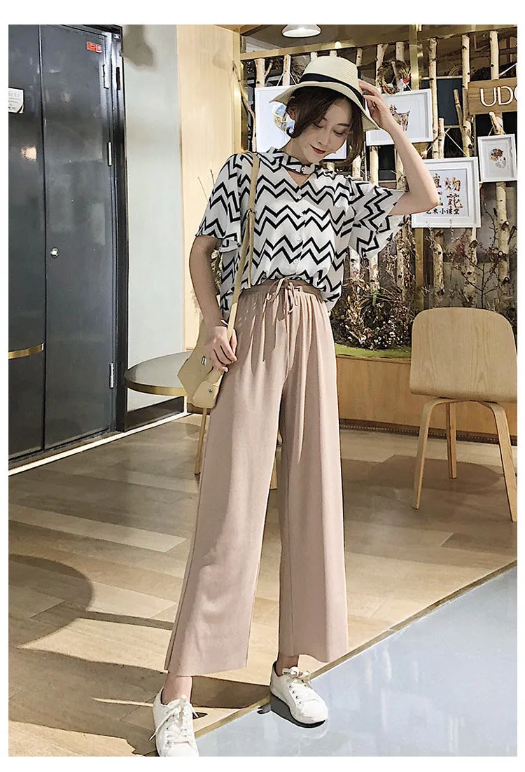 Drape Women Ice Silk Wide Leg Pants High Waist Plus Size Slim Look Casual Floor Length Long Pants