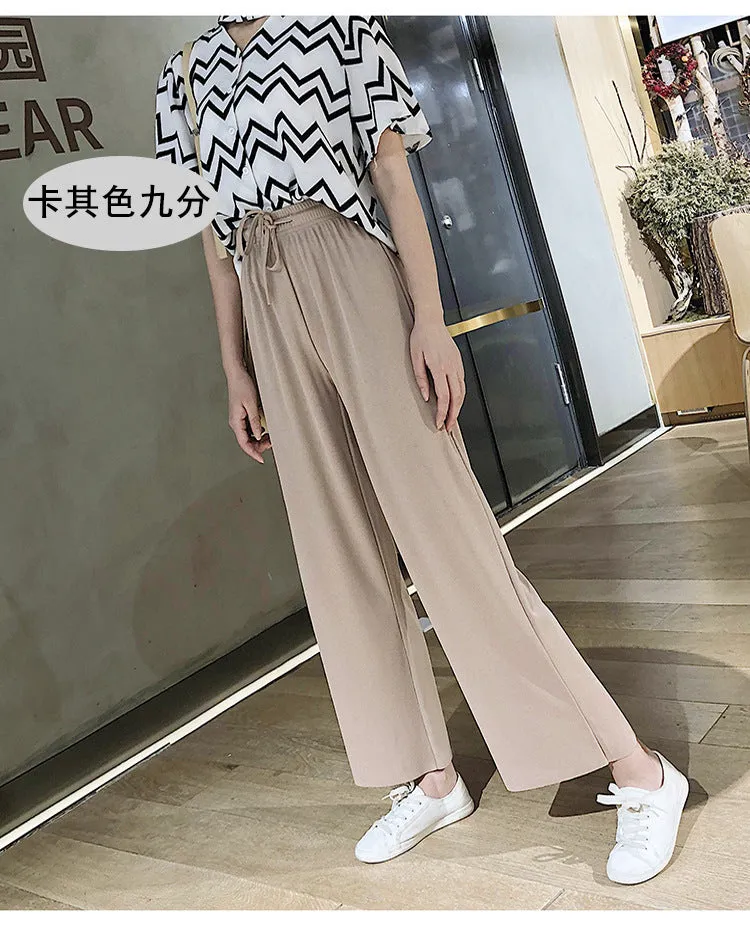 Drape Women Ice Silk Wide Leg Pants High Waist Plus Size Slim Look Casual Floor Length Long Pants