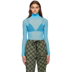 Dries Van Noten Blue Sheer Mesh Turtleneck