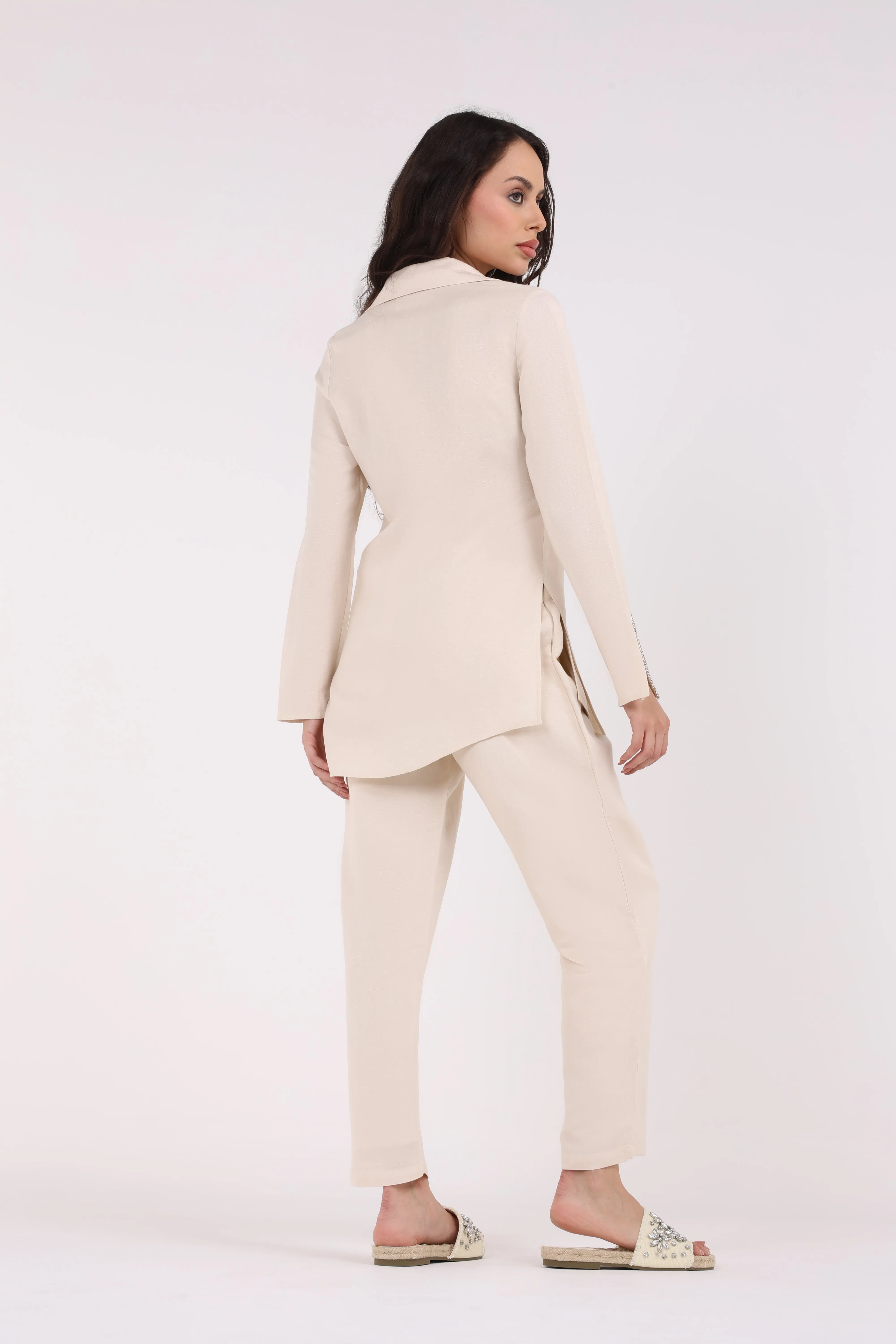 Elastic Waist Straight Leg Solid Trouser