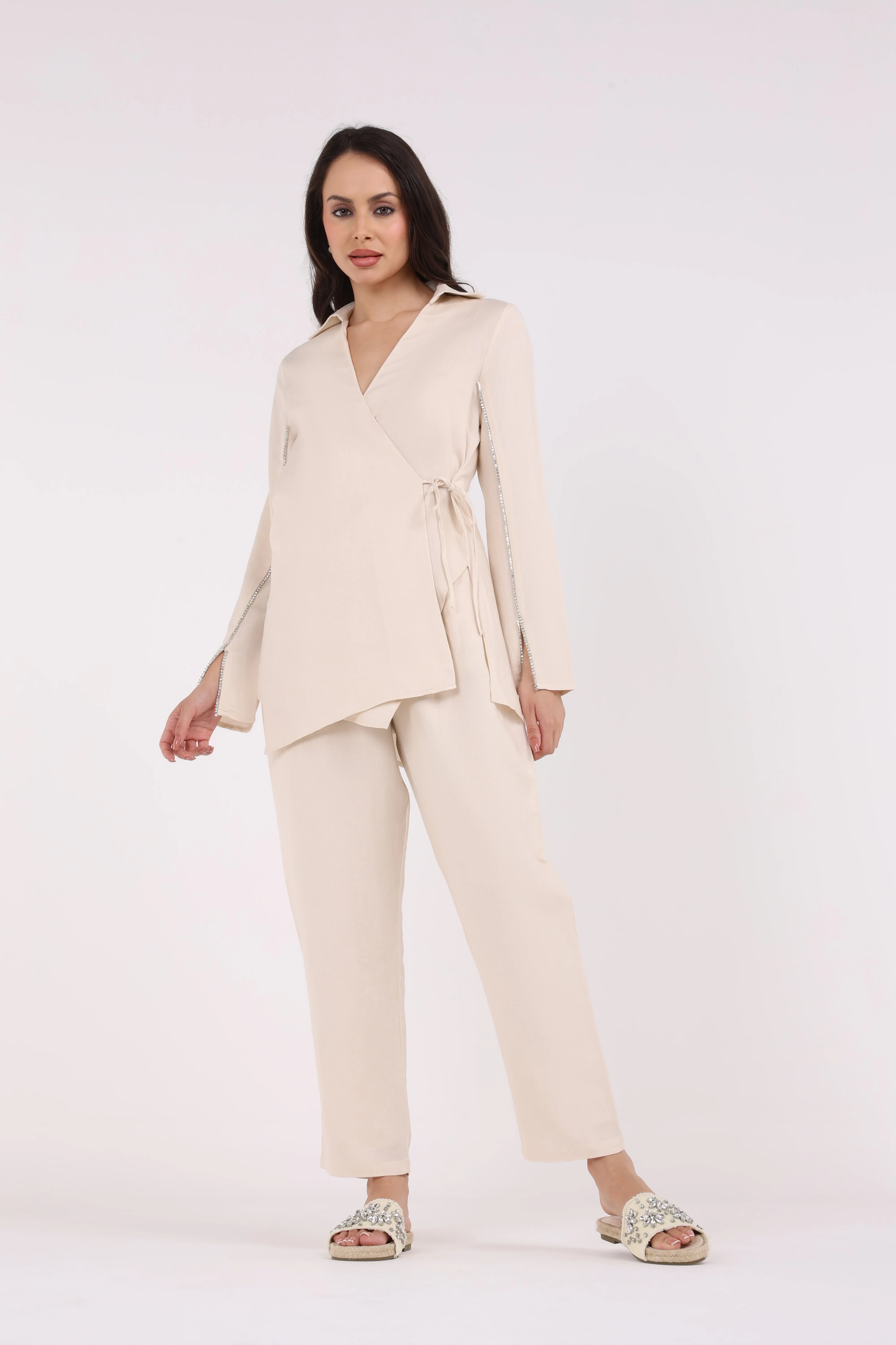 Elastic Waist Straight Leg Solid Trouser