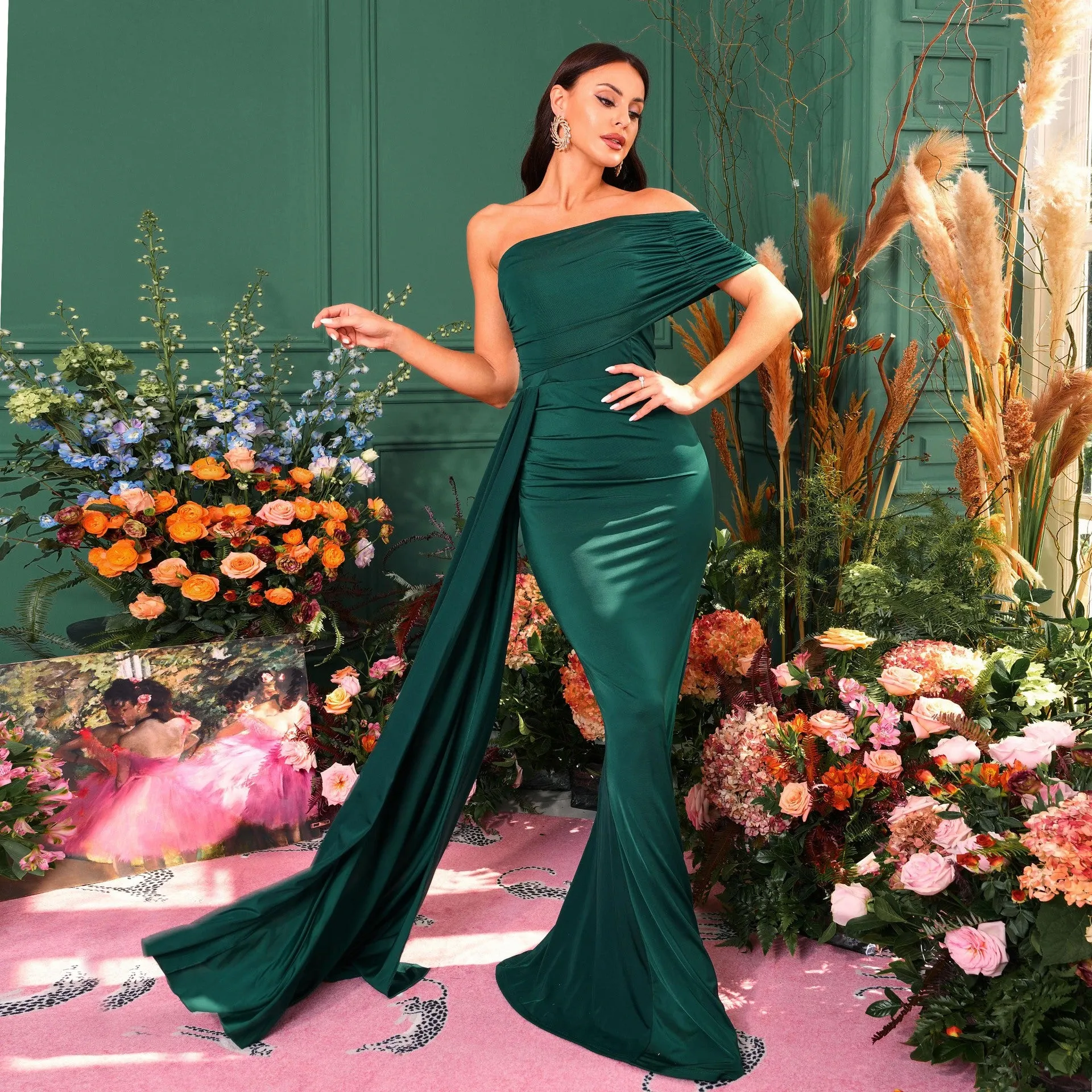 Elegant Boat Neck Ruched Evening Dress