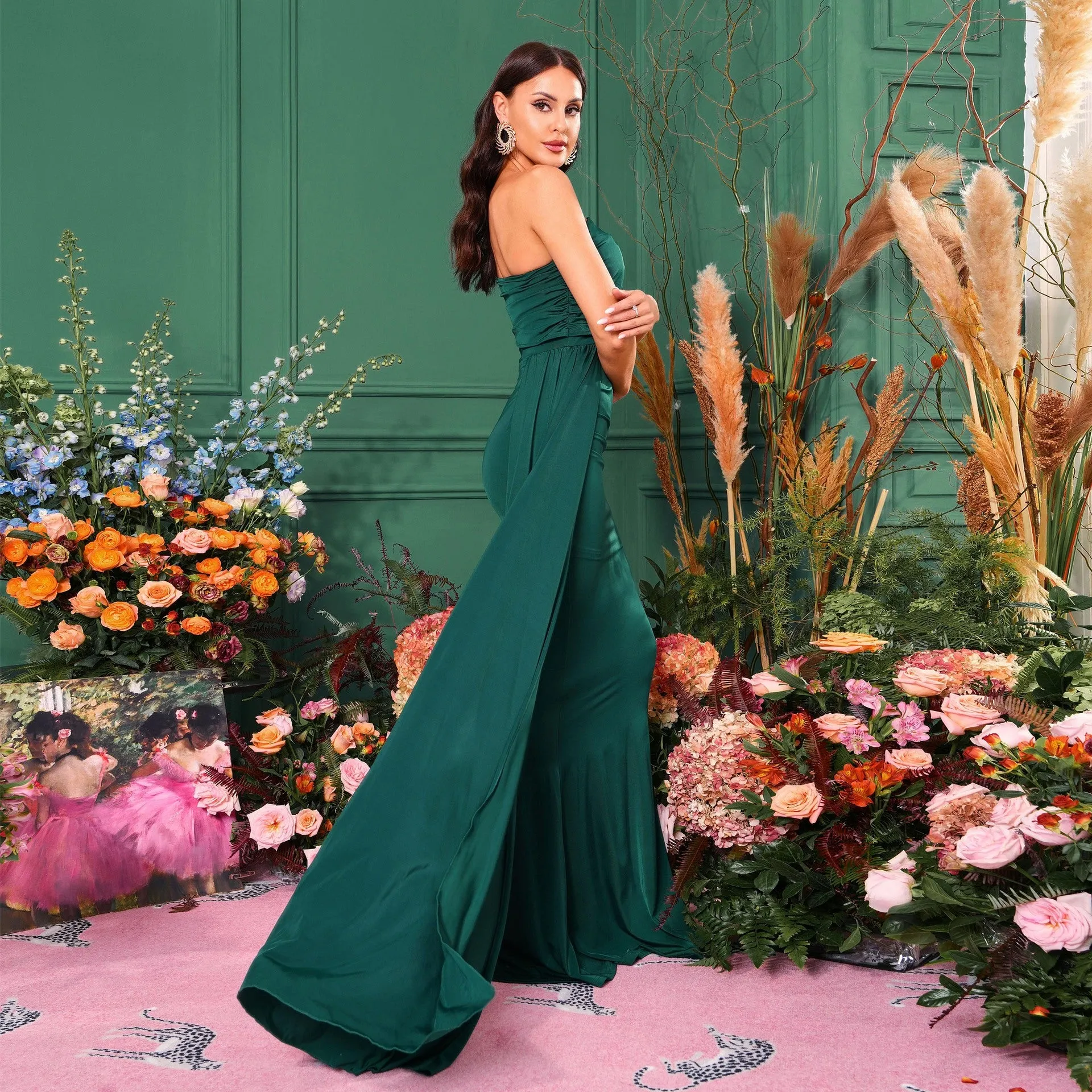 Elegant Boat Neck Ruched Evening Dress