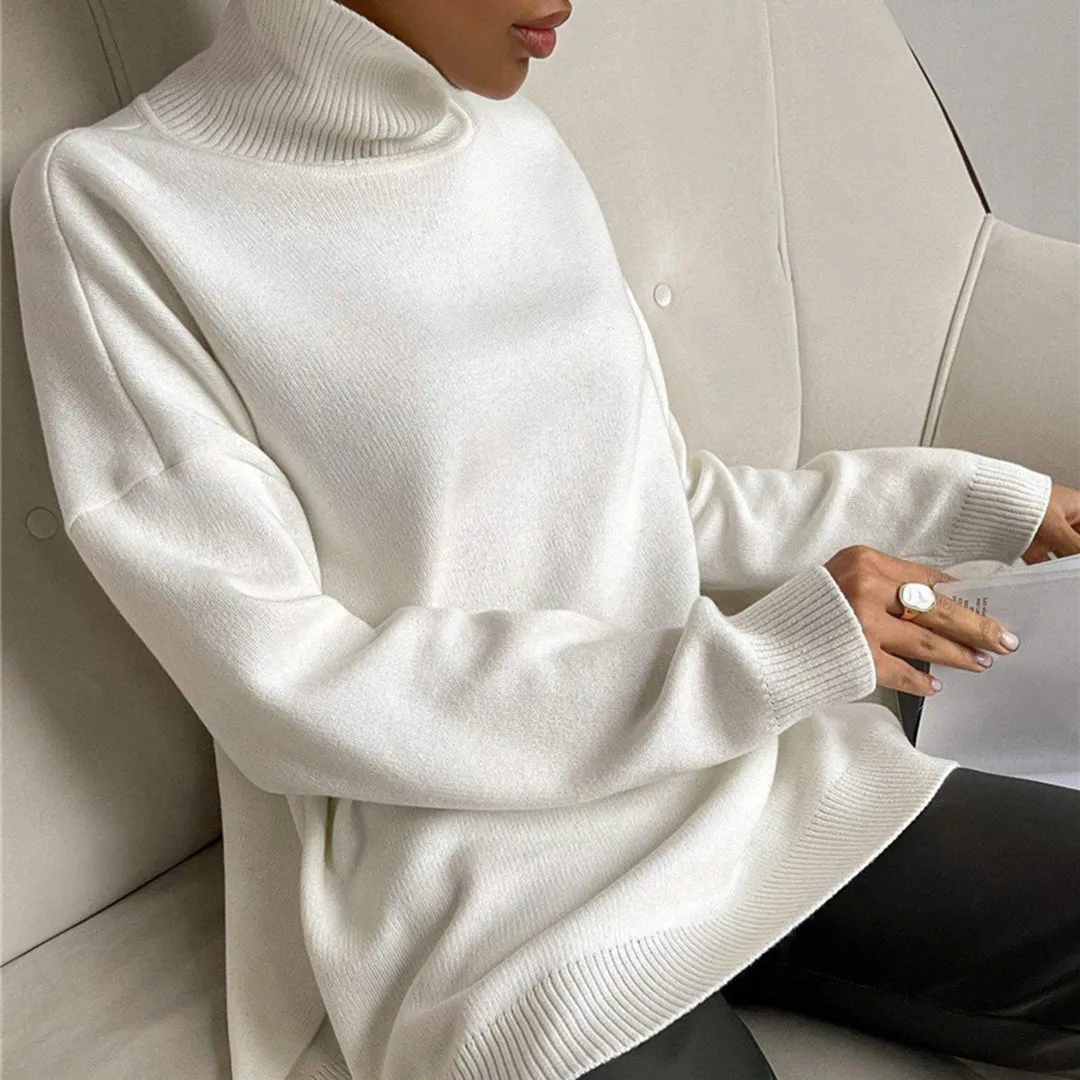 Elegant Split-Hem Turtleneck Sweater