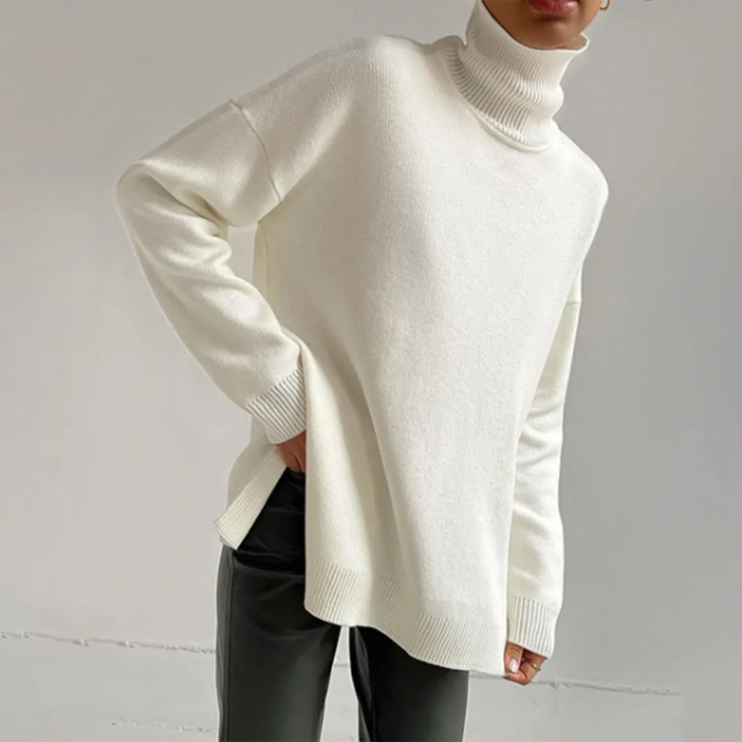 Elegant Split-Hem Turtleneck Sweater