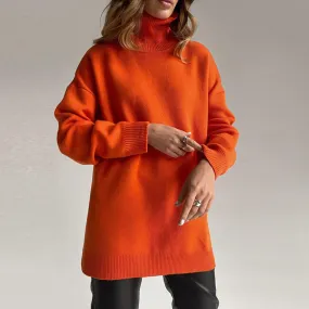 Elegant Split-Hem Turtleneck Sweater