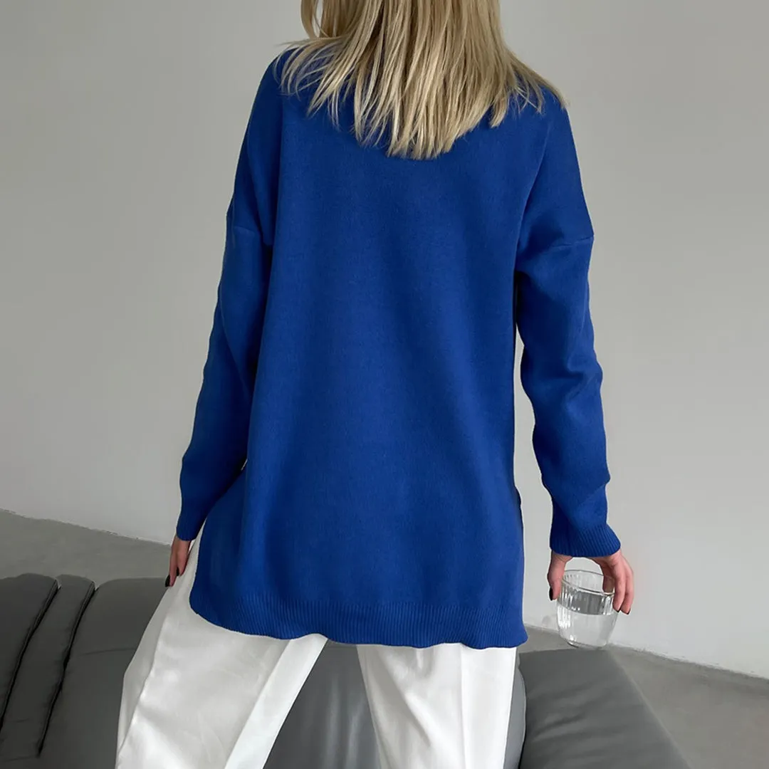 Elegant Split-Hem Turtleneck Sweater