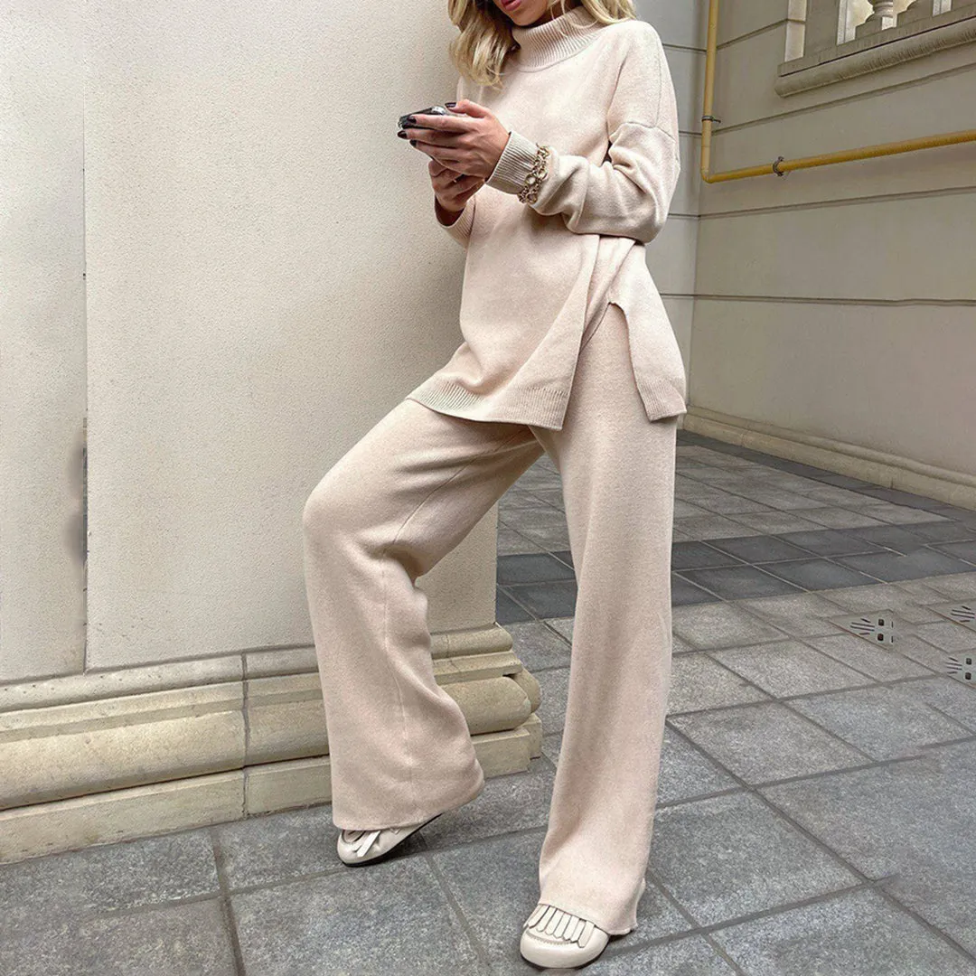 Elegant Split-Hem Turtleneck Sweater