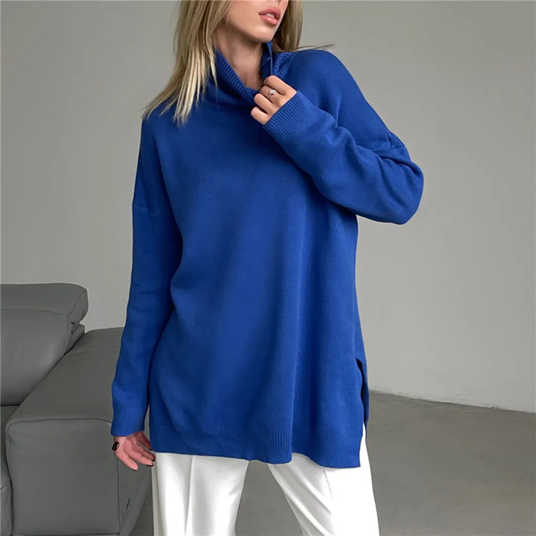 Elegant Split-Hem Turtleneck Sweater