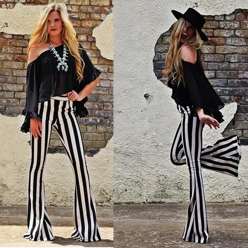 Elegant Striped High Waist Pants