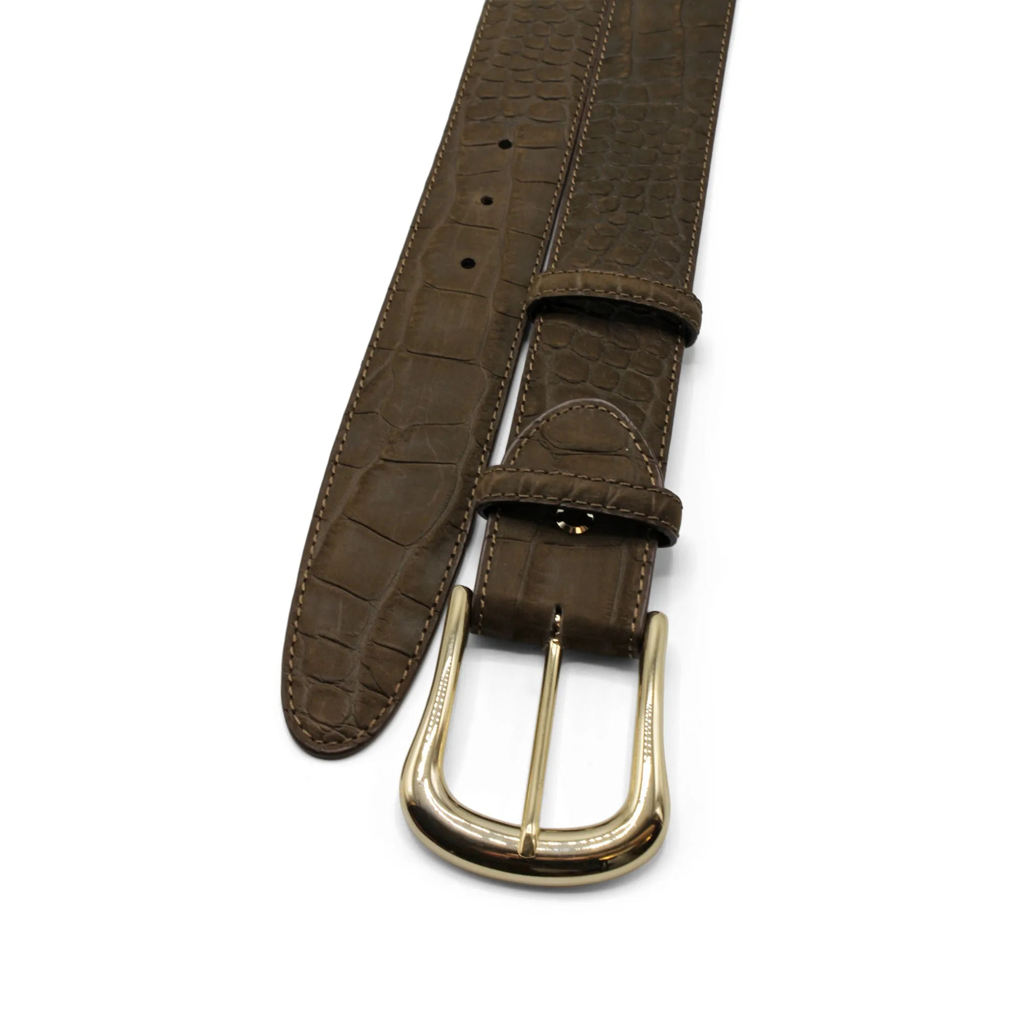Espresso Nubuck Touch Mock Croc Flange Prong Belt
