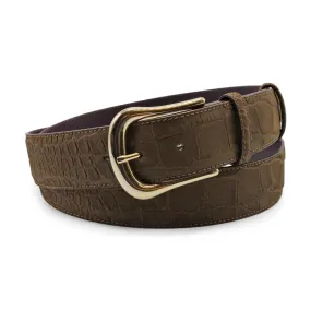 Espresso Nubuck Touch Mock Croc Flange Prong Belt