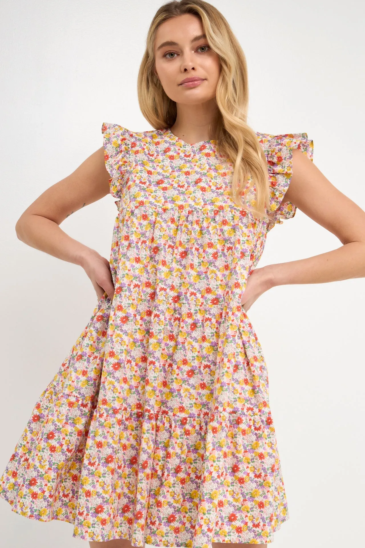 Floral Printed Babydoll Mini Dress
