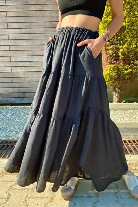GNS Women's Black Pocketed Elastic Waist Layered Voile Skirt BST700-3574 - Coconut Creek