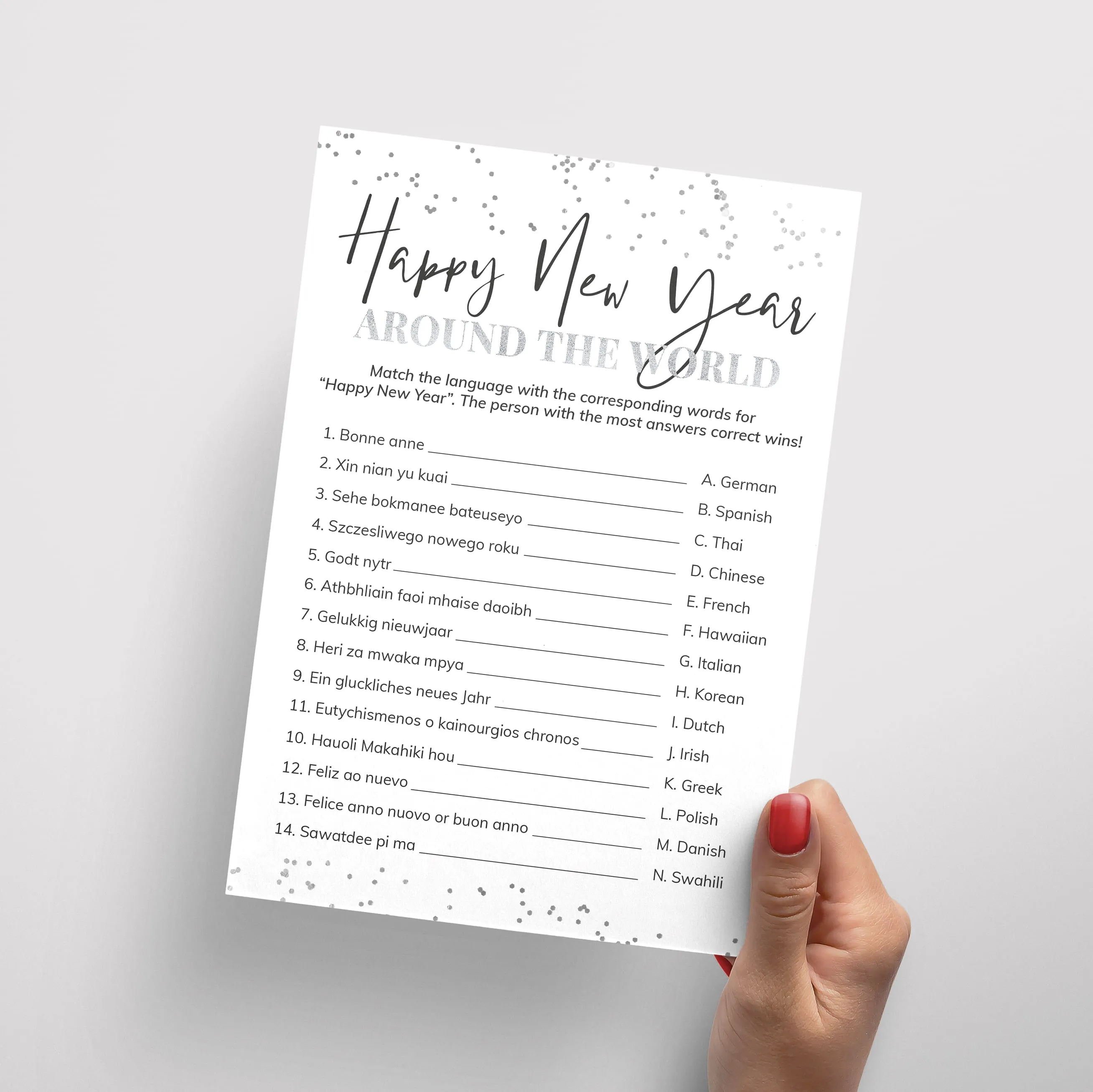 Happy New Year Language Game With Answer Key Printable