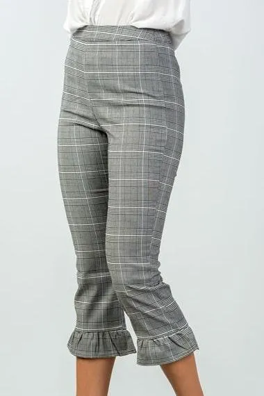 Heather Plaid High Waist Ruffle Crop Pants