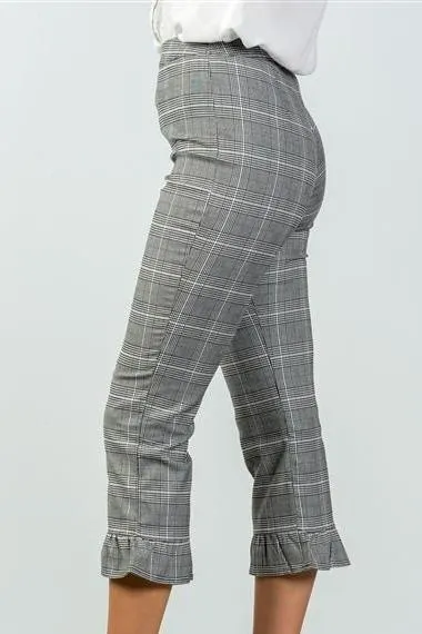 Heather Plaid High Waist Ruffle Crop Pants