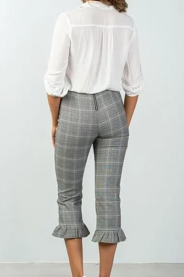Heather Plaid High Waist Ruffle Crop Pants