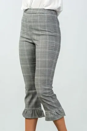 Heather Plaid High Waist Ruffle Crop Pants