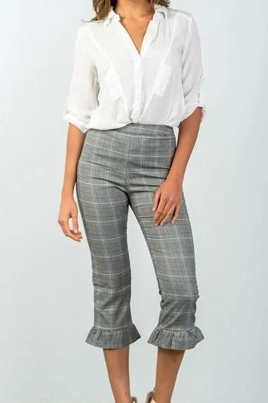 Heather Plaid High Waist Ruffle Crop Pants