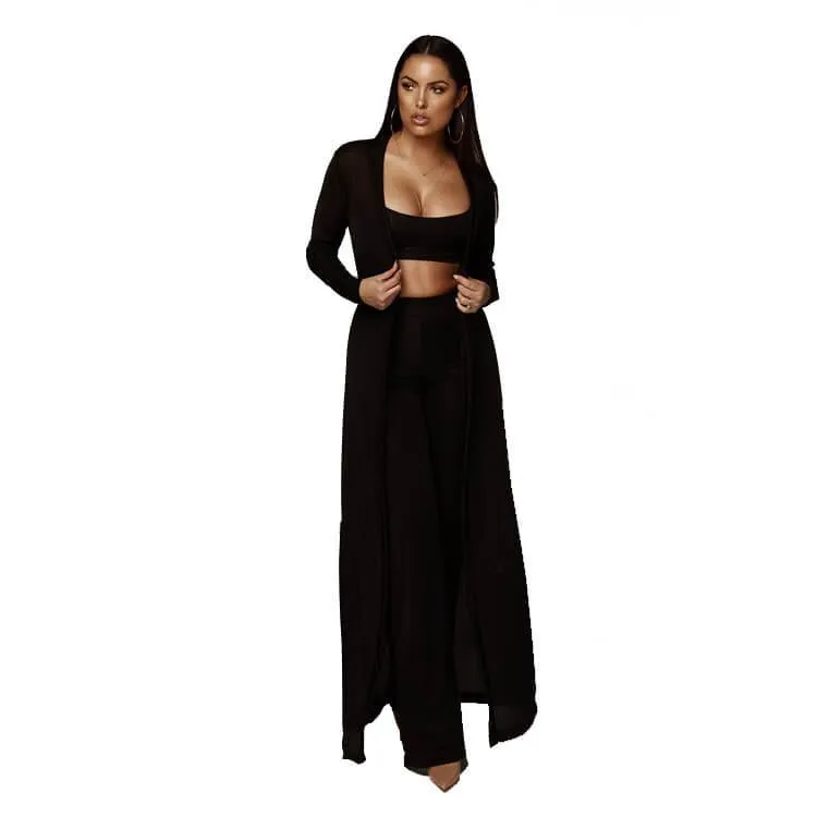 High Neck Blosue High Waist Patchwork Pencil Pants Set