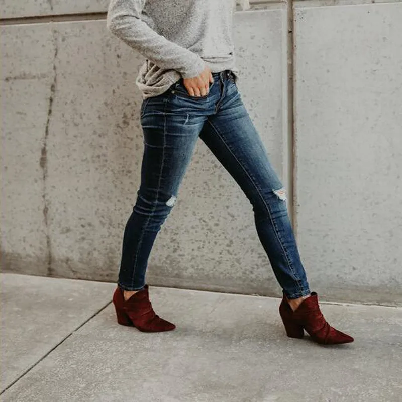 High Waist Blue Skinny Ripped Bodycon Denim Pants