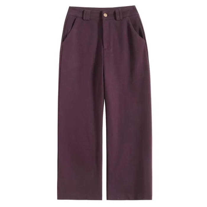 High Waist Plain Cropped Wide Leg Pants