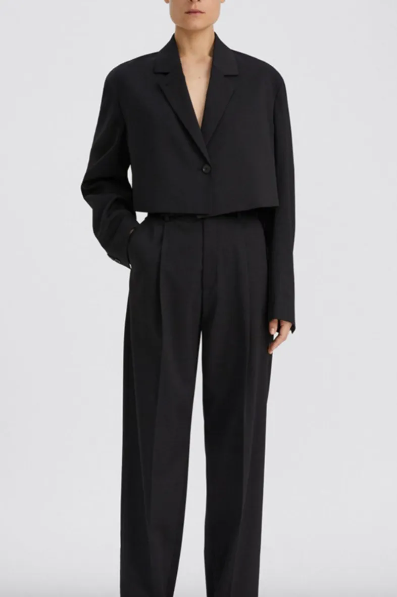 High waist straight pants / navy