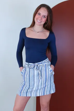 Irish Cream And Blue  Linen Belted Skort