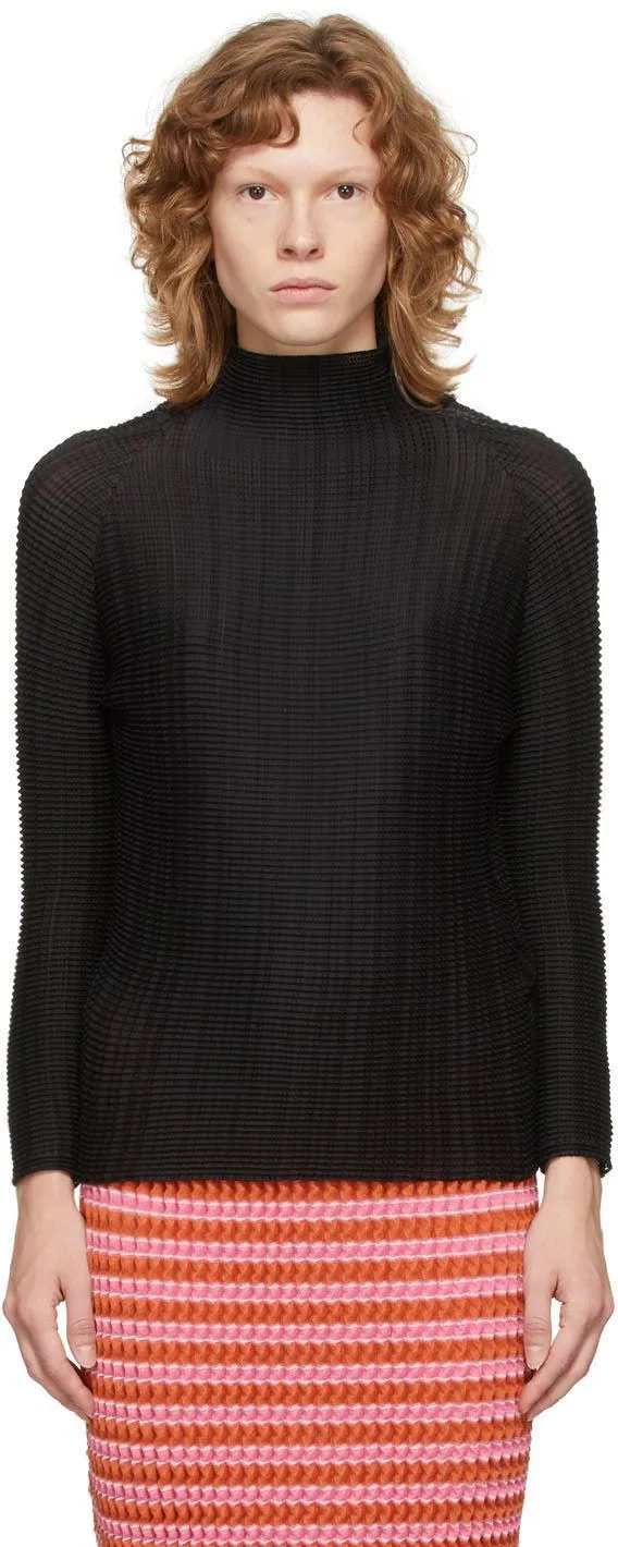 Issey Miyake Black Wooly Pleats Blouse