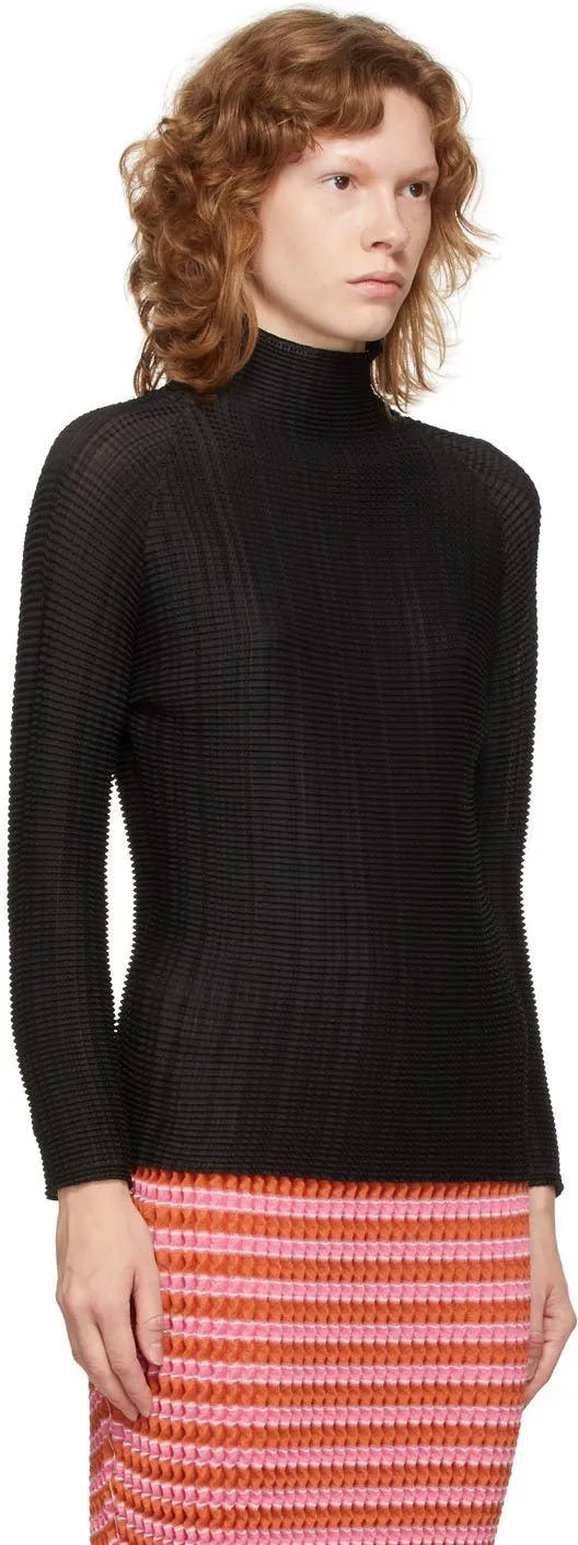 Issey Miyake Black Wooly Pleats Blouse
