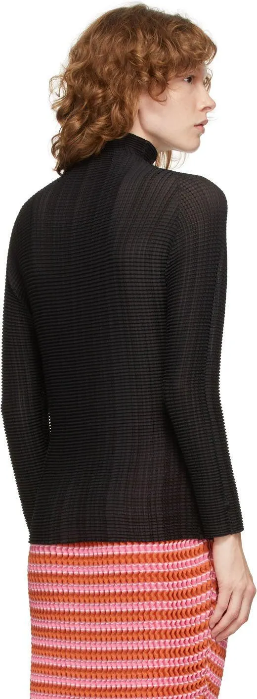 Issey Miyake Black Wooly Pleats Blouse
