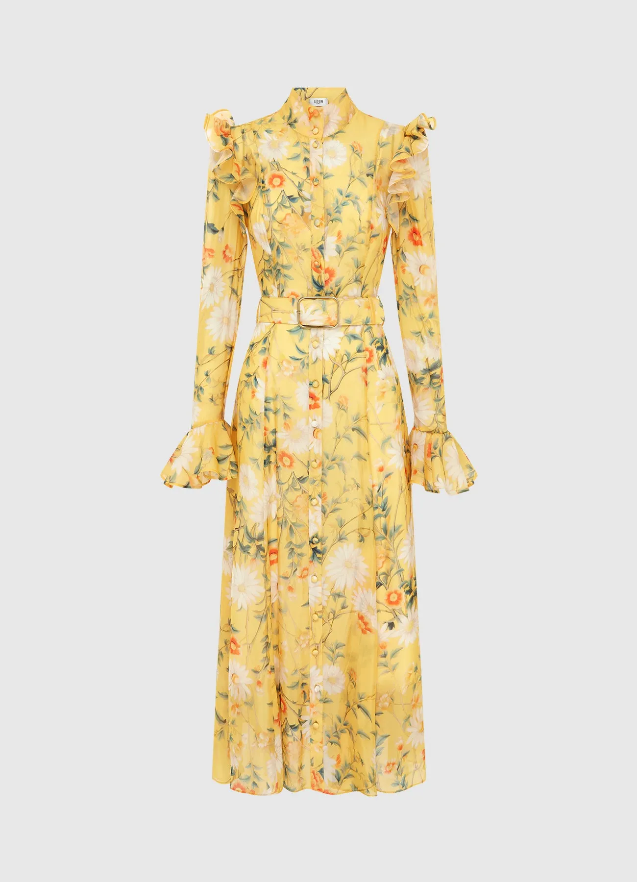 Katrina Butterfly Sleeve Midi Dress - Daisy Print