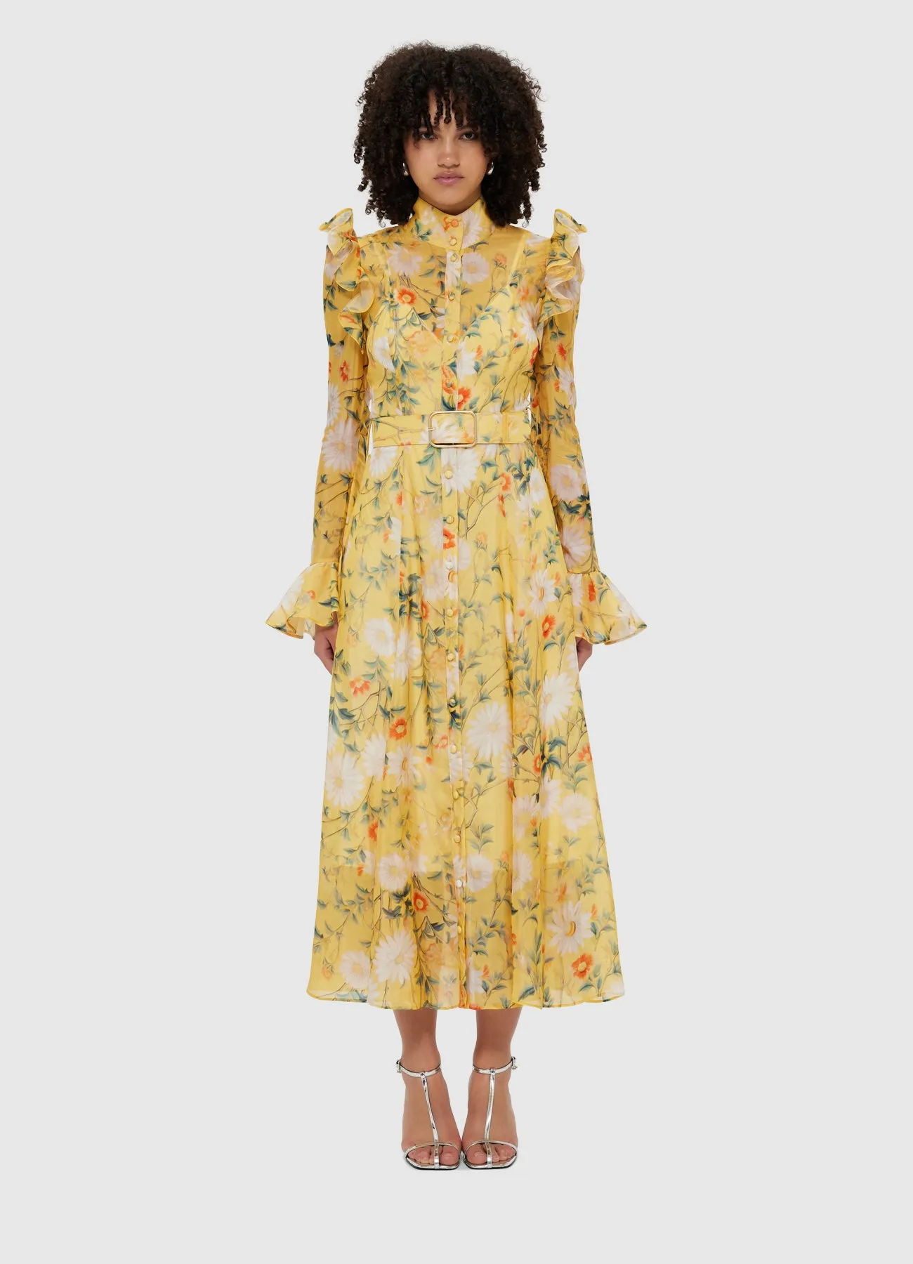 Katrina Butterfly Sleeve Midi Dress - Daisy Print