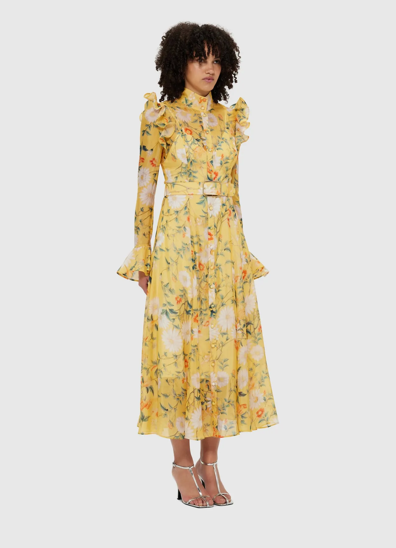 Katrina Butterfly Sleeve Midi Dress - Daisy Print