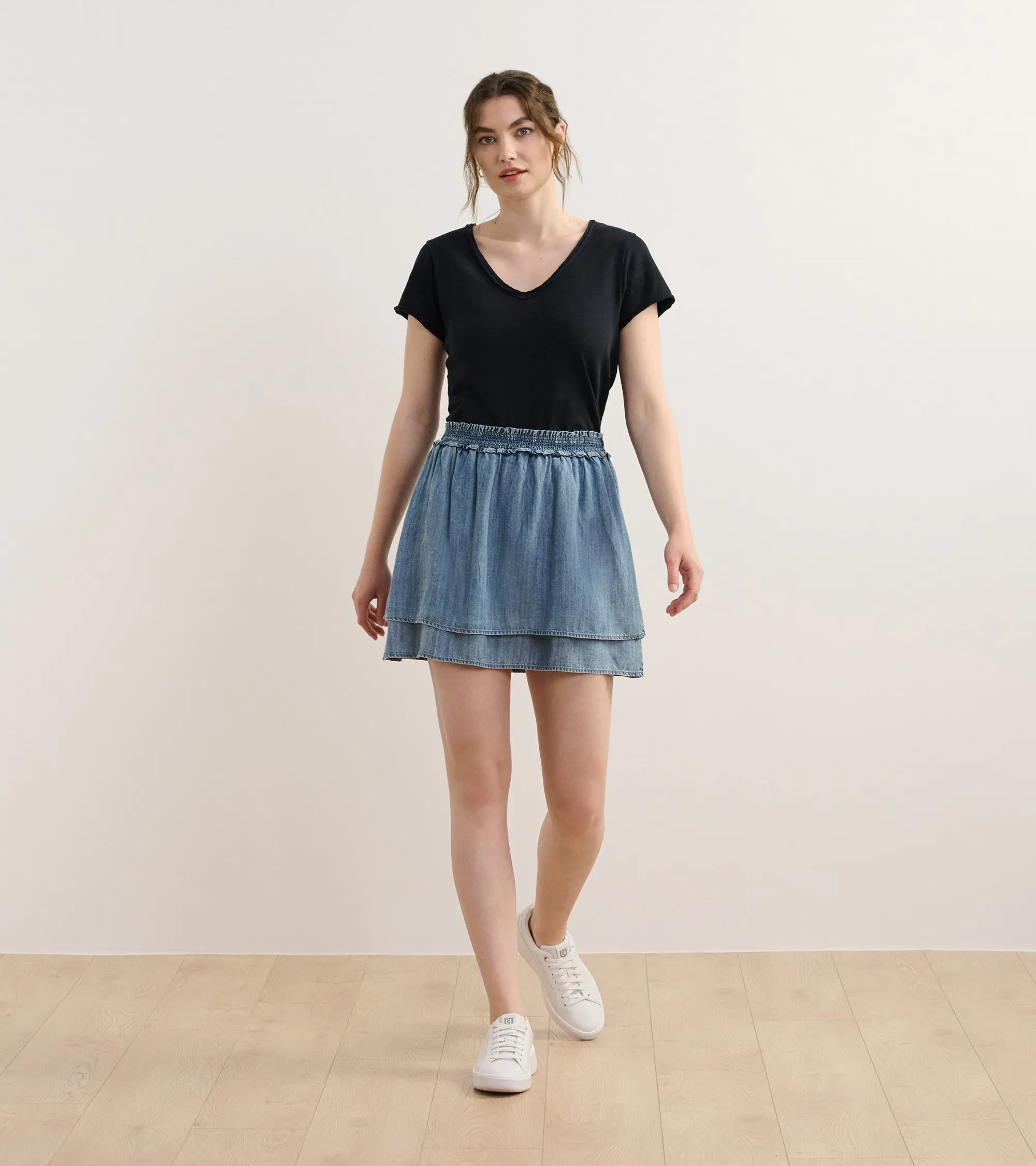 Layered Smocked Skirt - Blue Acid Wash
