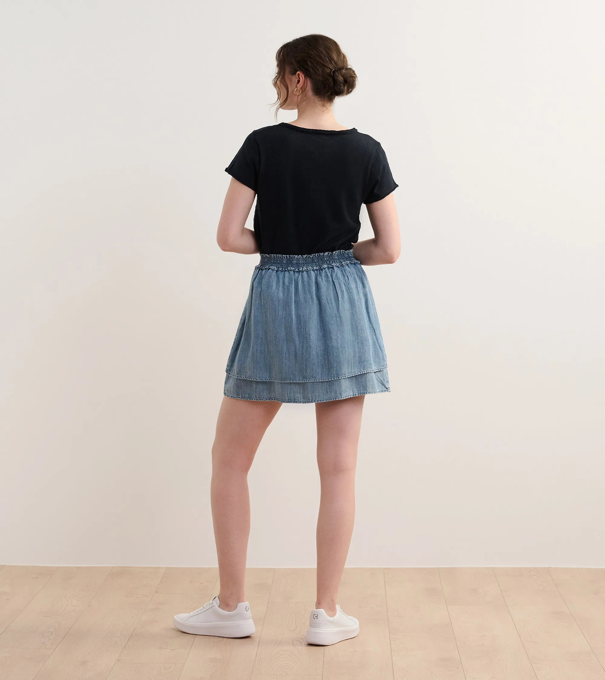 Layered Smocked Skirt - Blue Acid Wash