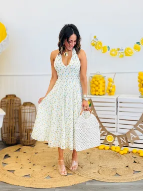 Lemon Print Halter Midi Dress (Reg.)