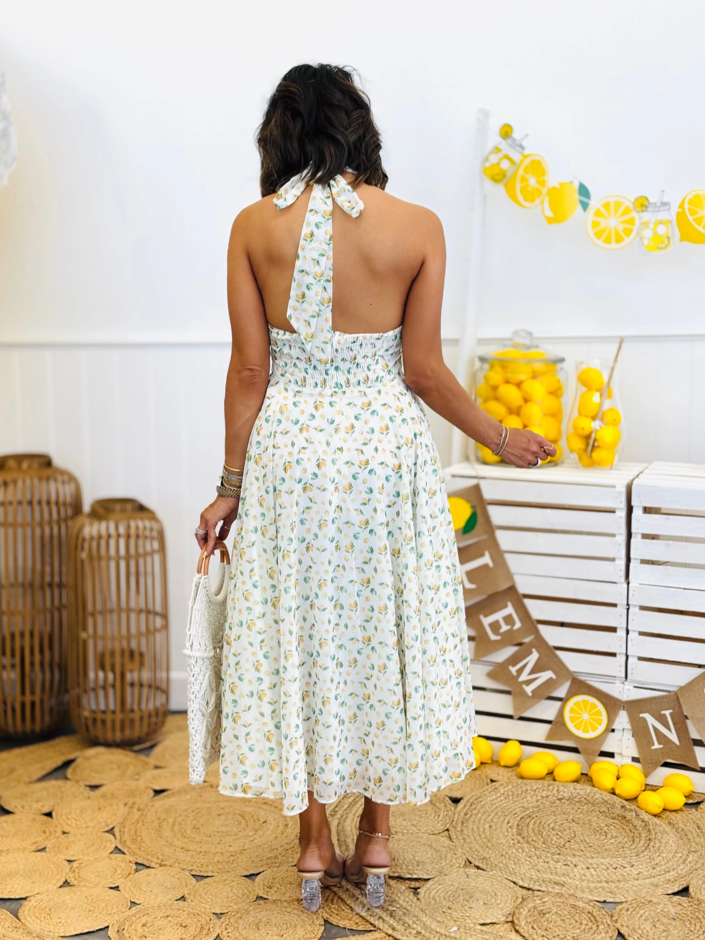 Lemon Print Halter Midi Dress (Reg.)