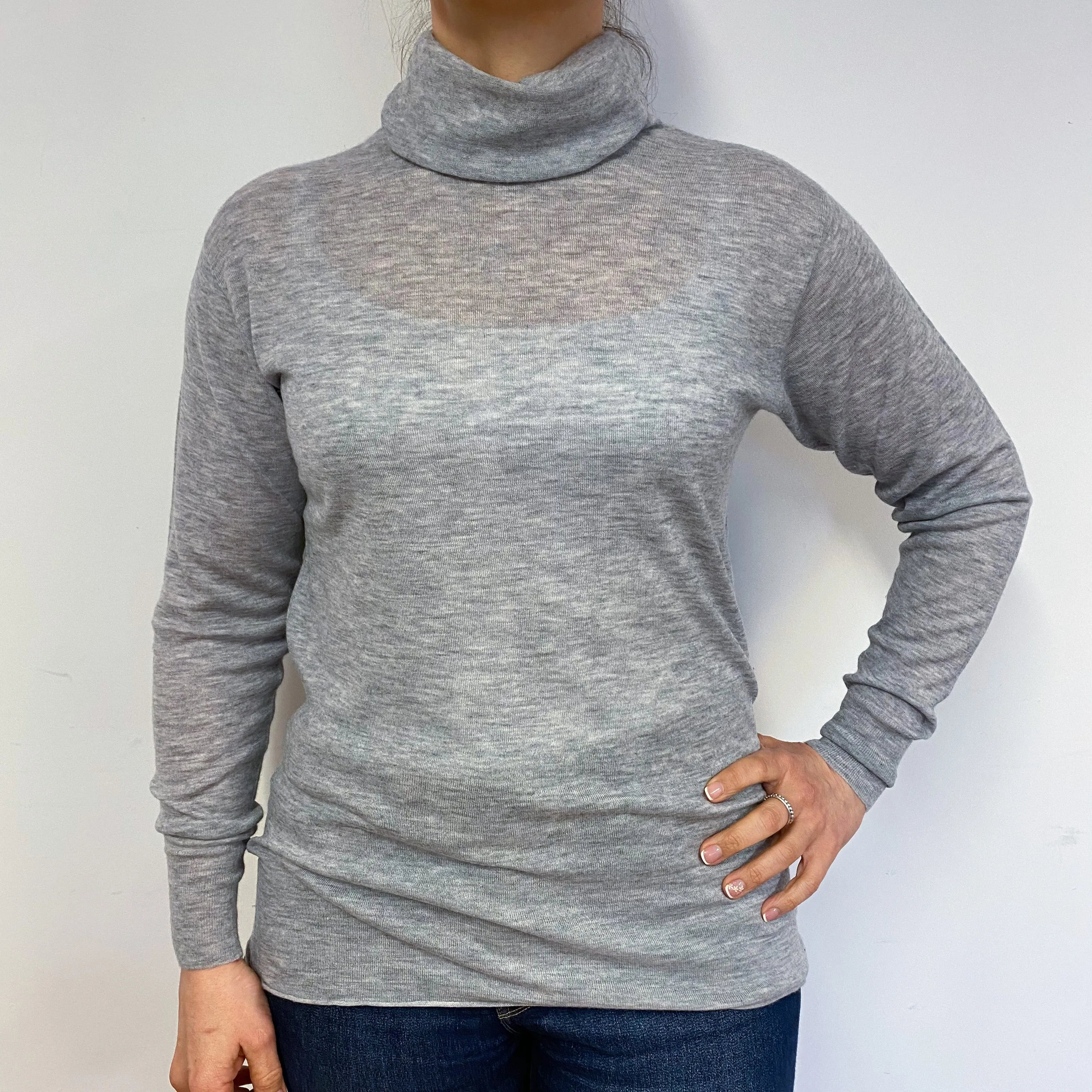 Lightweight Smoke Grey Polo Neck Jumper Large