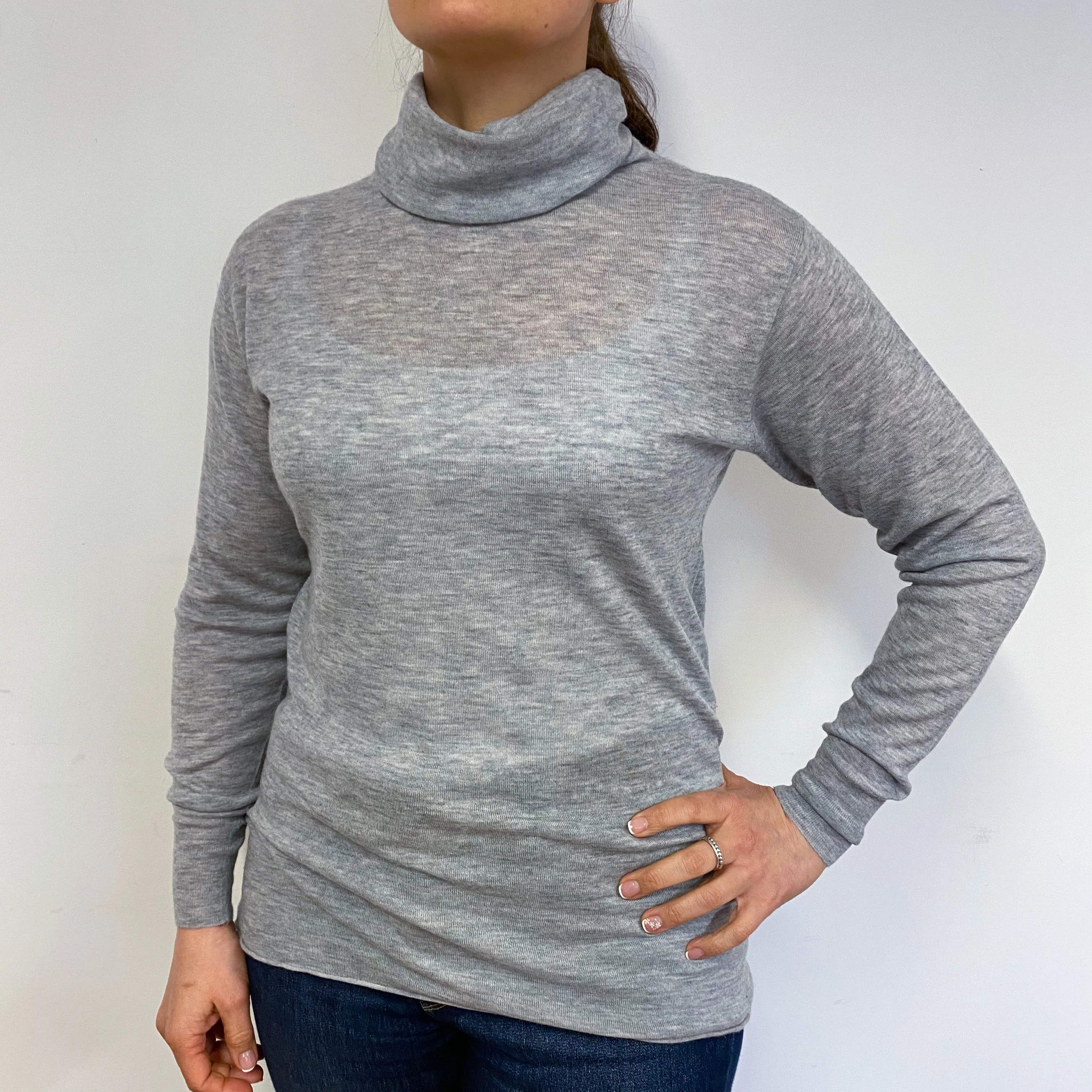 Lightweight Smoke Grey Polo Neck Jumper Large