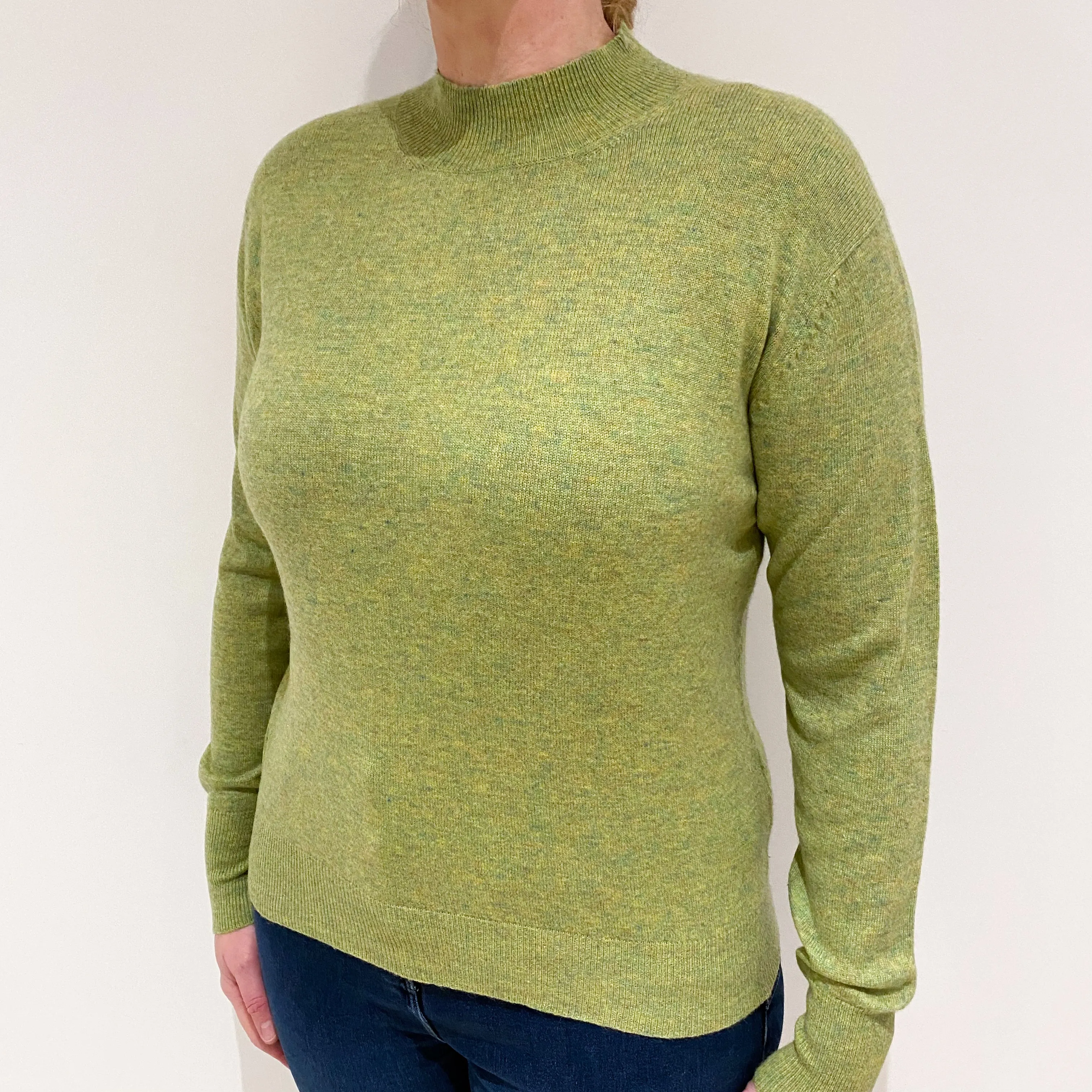 Lime Green Marl Fleck Cashmere Turtle Neck Jumper Large