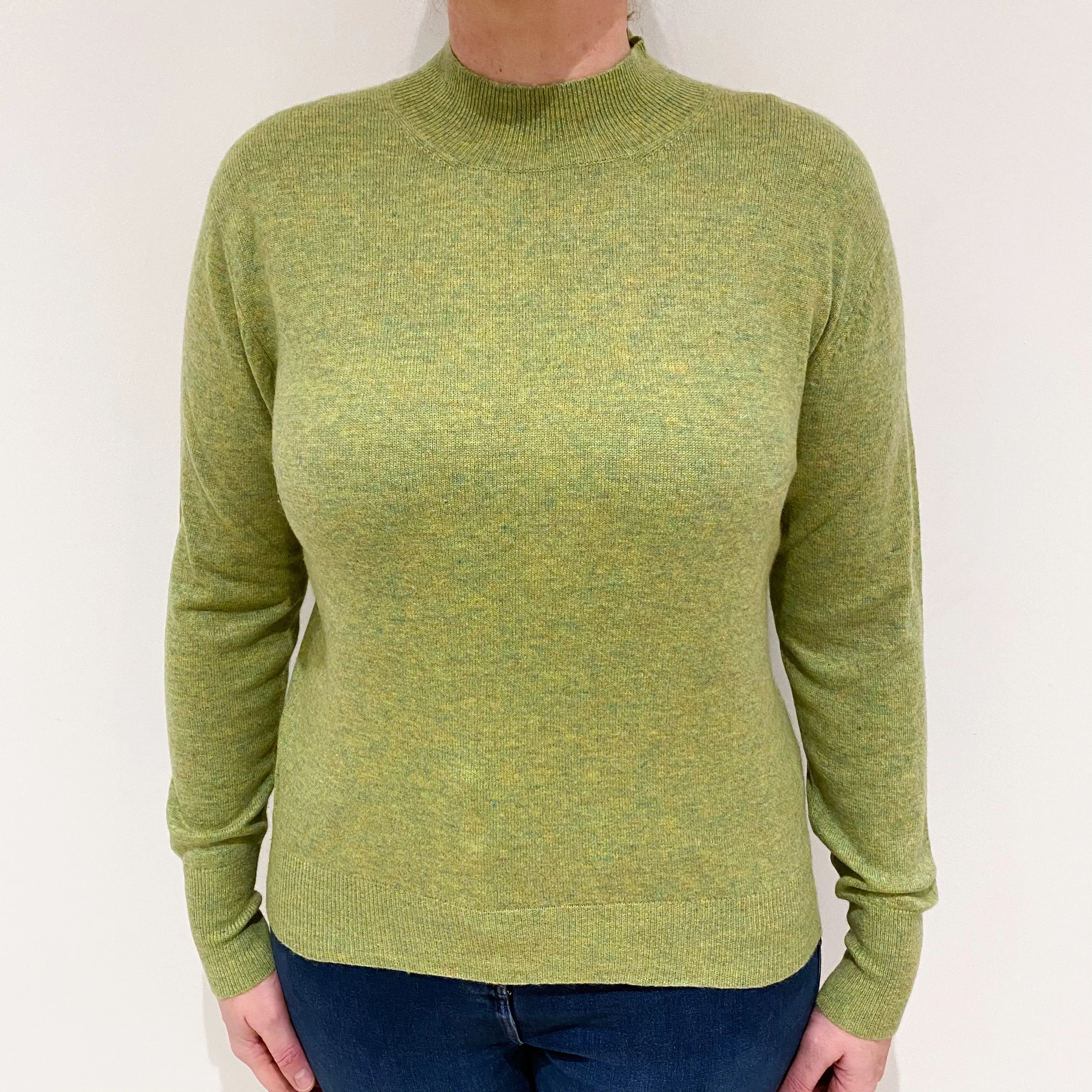 Lime Green Marl Fleck Cashmere Turtle Neck Jumper Large
