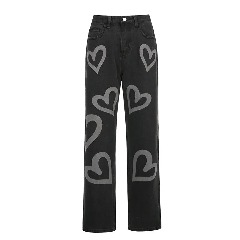 Luna Women's Denim Heart Print