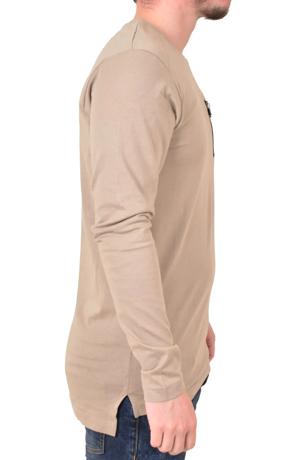 Men Double Zip Crew Neck Long Sleeve Shirts - S/M