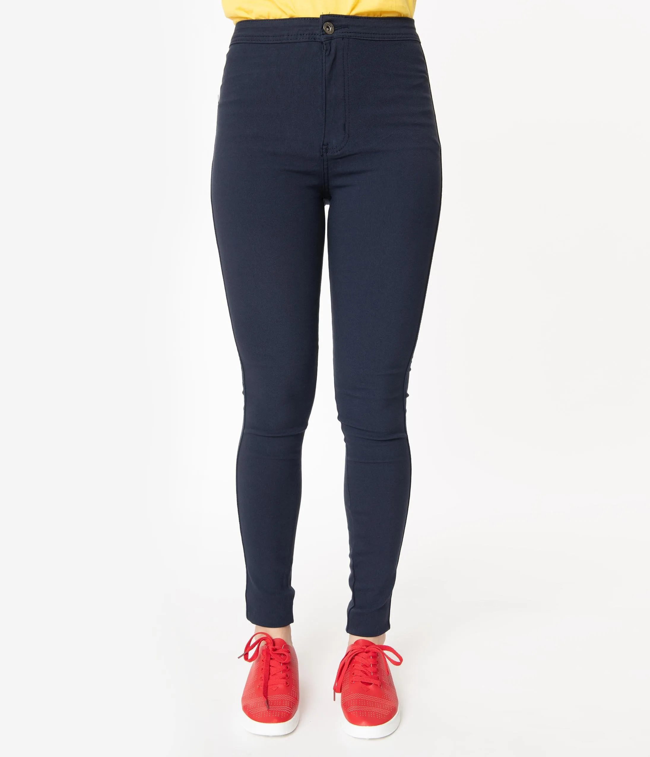 Navy Blue High Waist Cigarette Pants