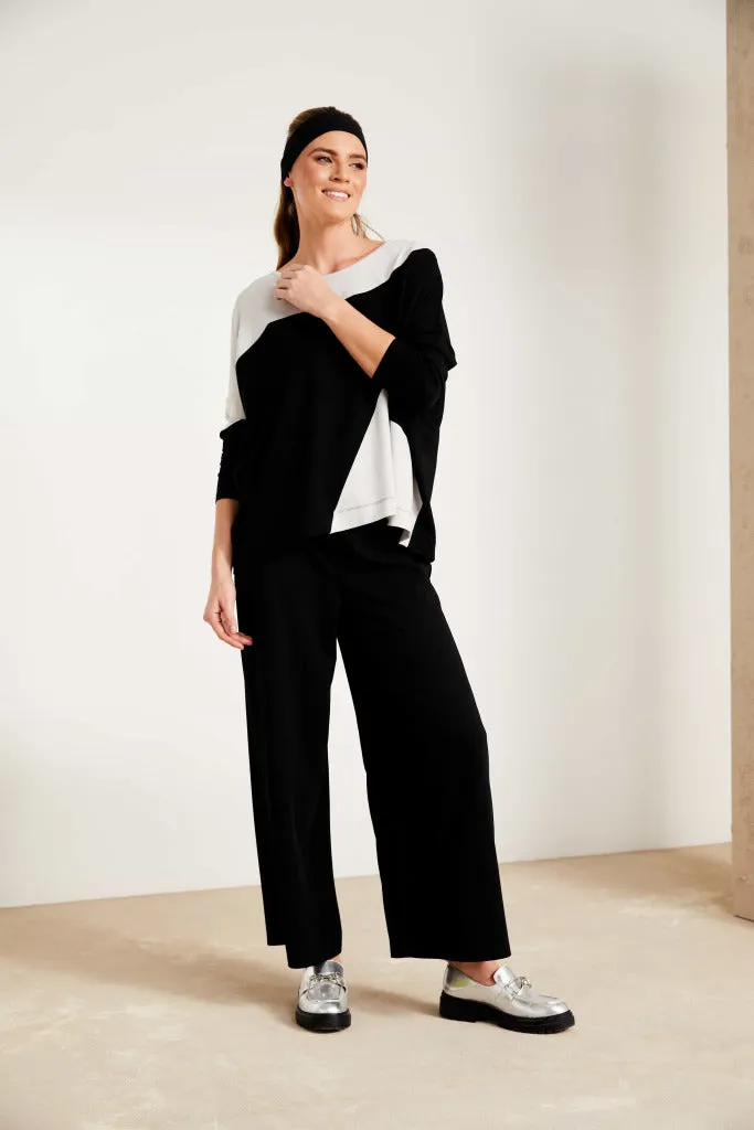 Naya Wide Leg Jersey Trouser With Slit- Black