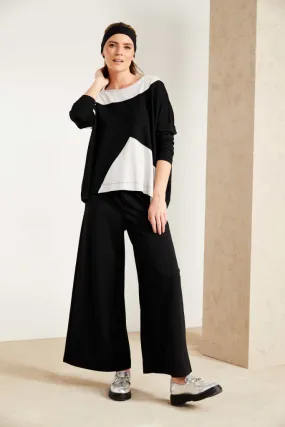 Naya Wide Leg Jersey Trouser With Slit- Black