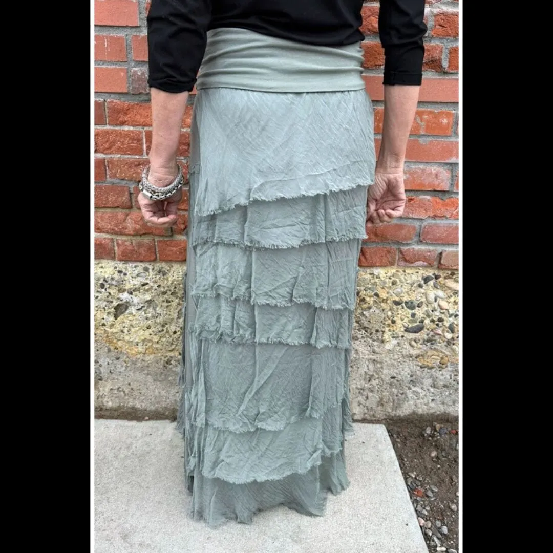 Olive Silk Tiered Skirt - KGG1-OV